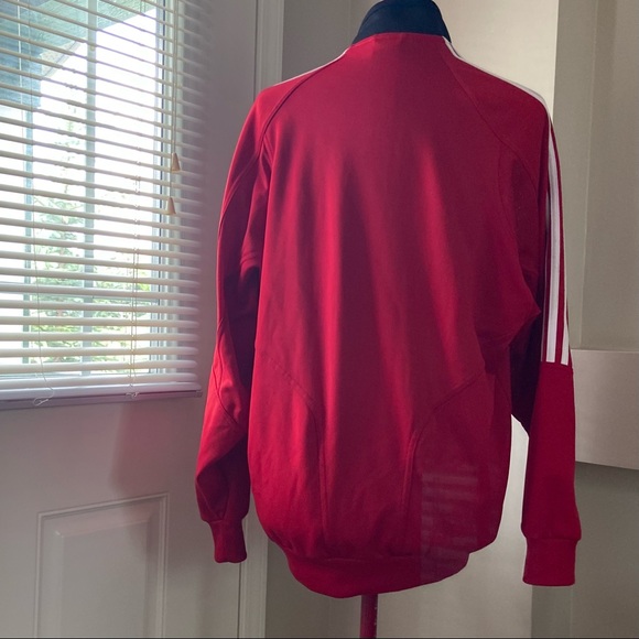Adidas unisex red, white 3 stripes long sleeve zip up track top. Size XL. Used. - Picture 9 of 10